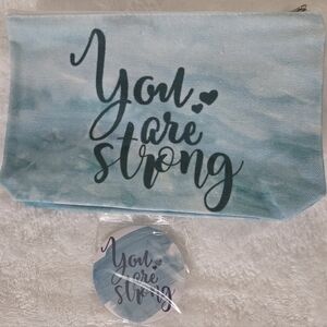Inspirational Makeup Bag and Mirror Set.  Dimensions 9.06in X 5.91in